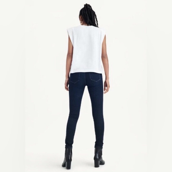 DKNY Jeans Women's Shoulder Pad Logo Muscle Tee White Large NWT - Picture 5 of 6